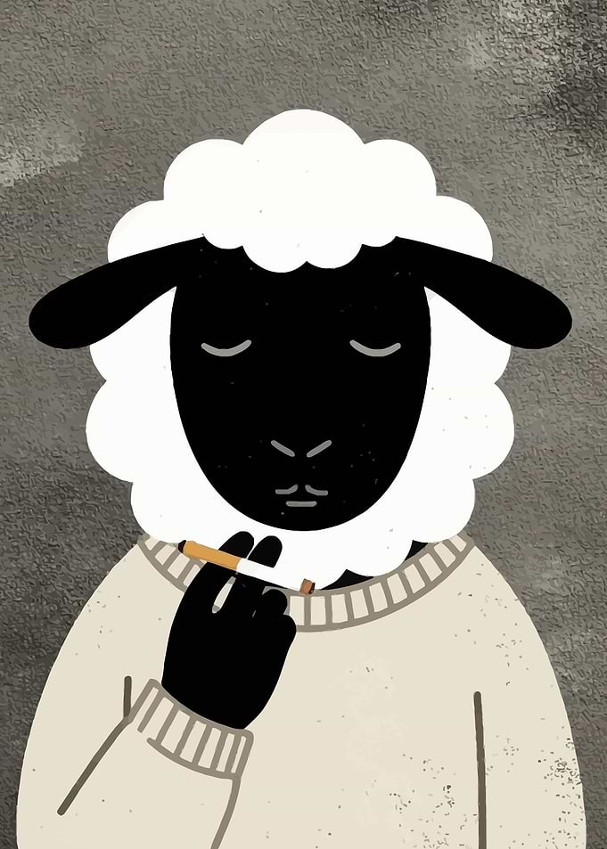 Sheep smoking a cigarette