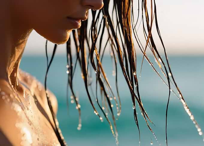 Woman with wet hair by the sea