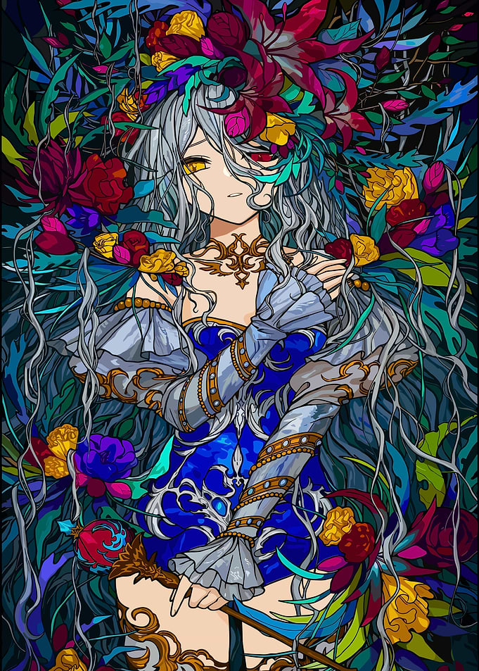 Anime Girl with Flowers