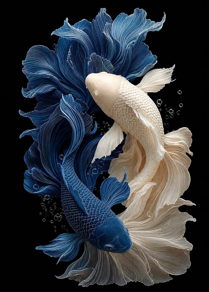 Two Betta Fish in Yin Yang Formation