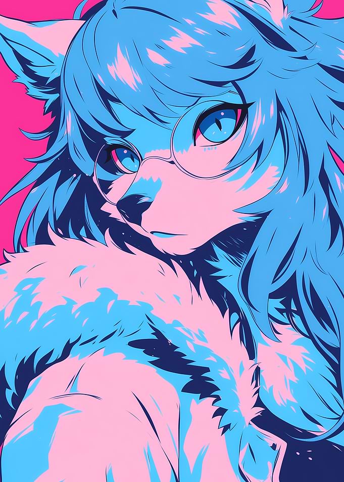 Anime Wolf Girl with Glasses