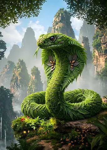 Green Cobra Snake Made of Ferns