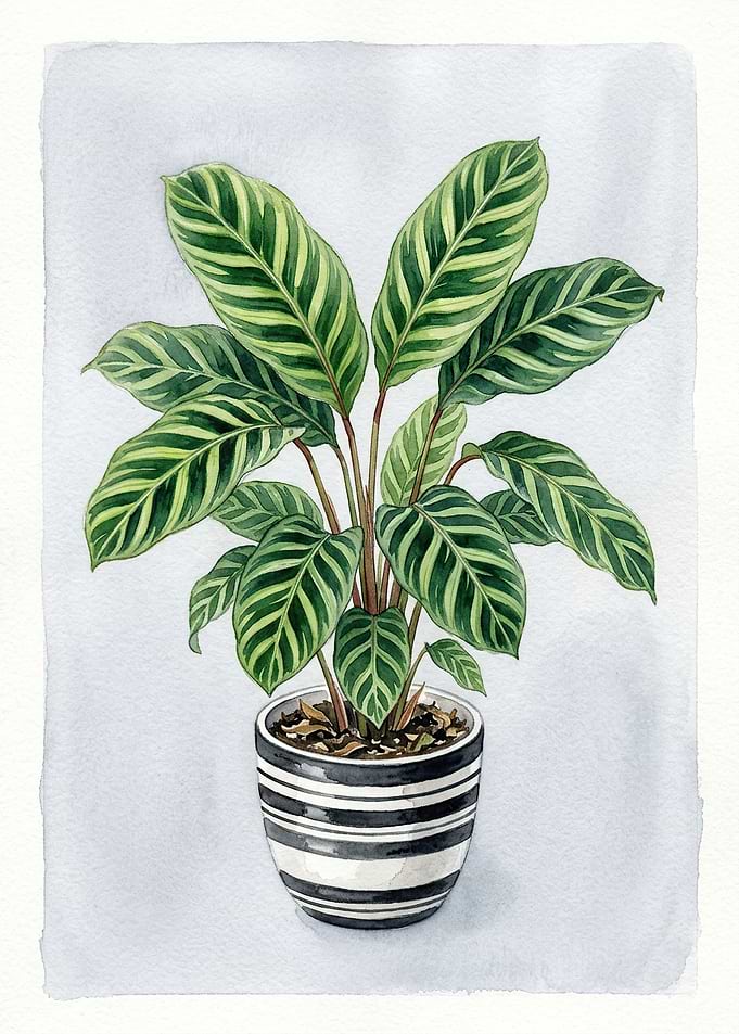 Potted Calathea Plant Watercolor