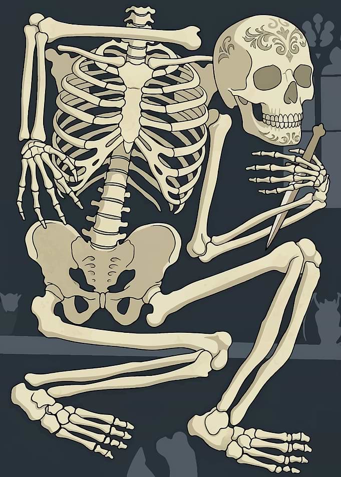 Skeleton with Ornate Skull and Dagger