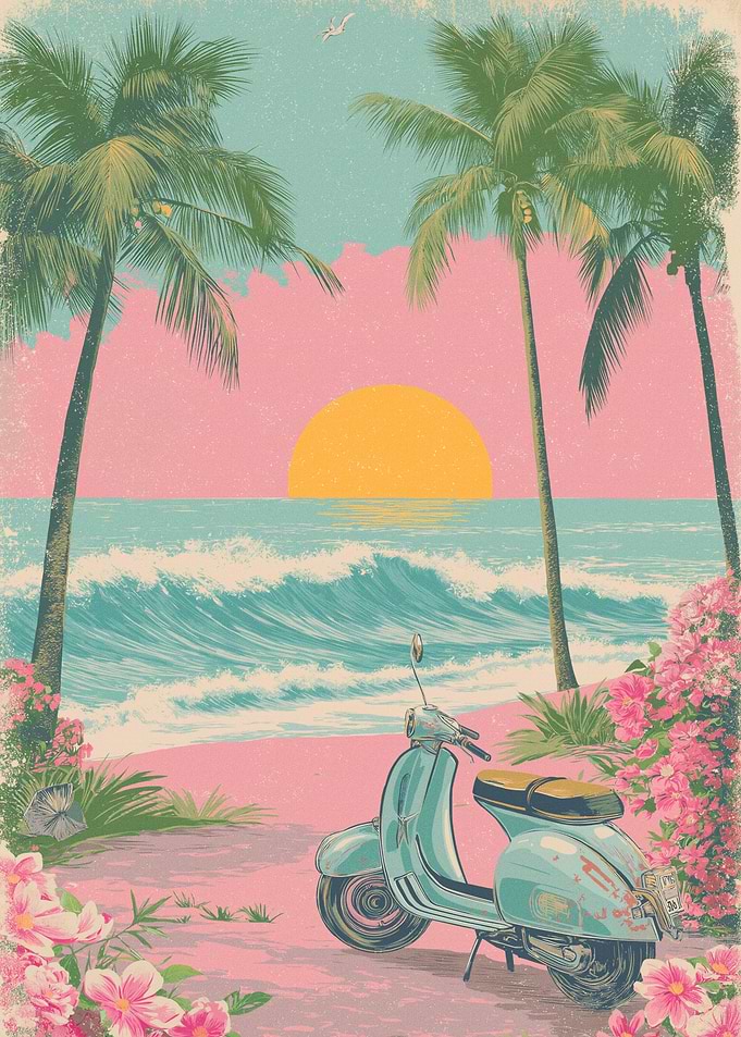 Retro Scooter on Tropical Beach