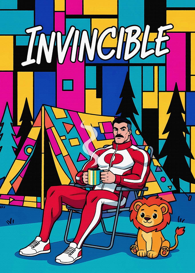Omni-Man Camping with a Lion Cub