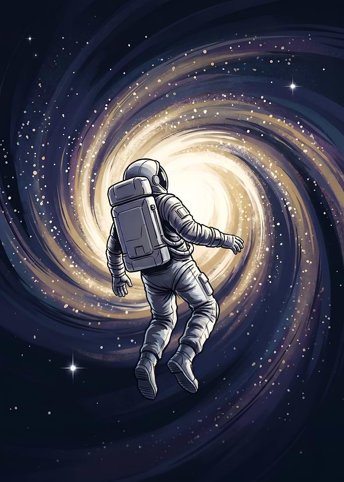 Astronaut Lost in the Golden Nebula