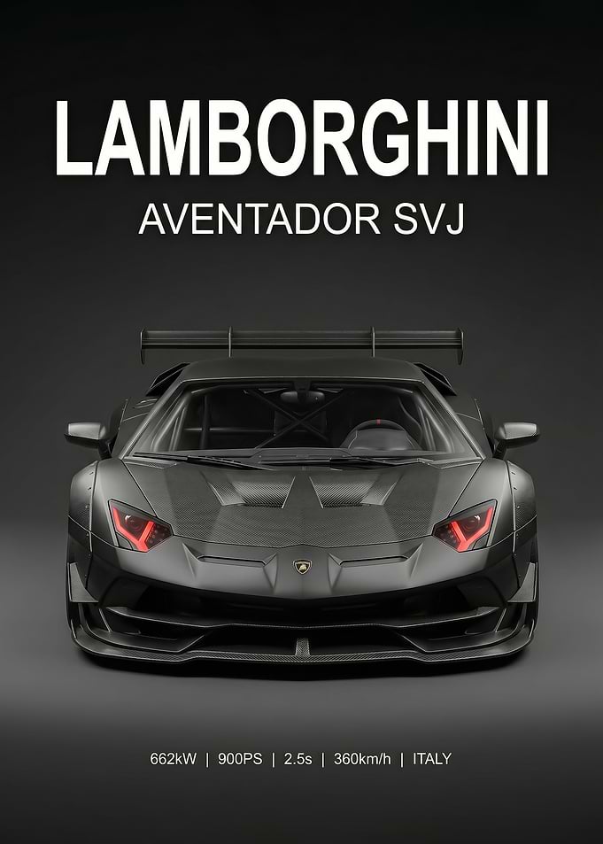 angry black Lamborghini Aventador SVJ poster