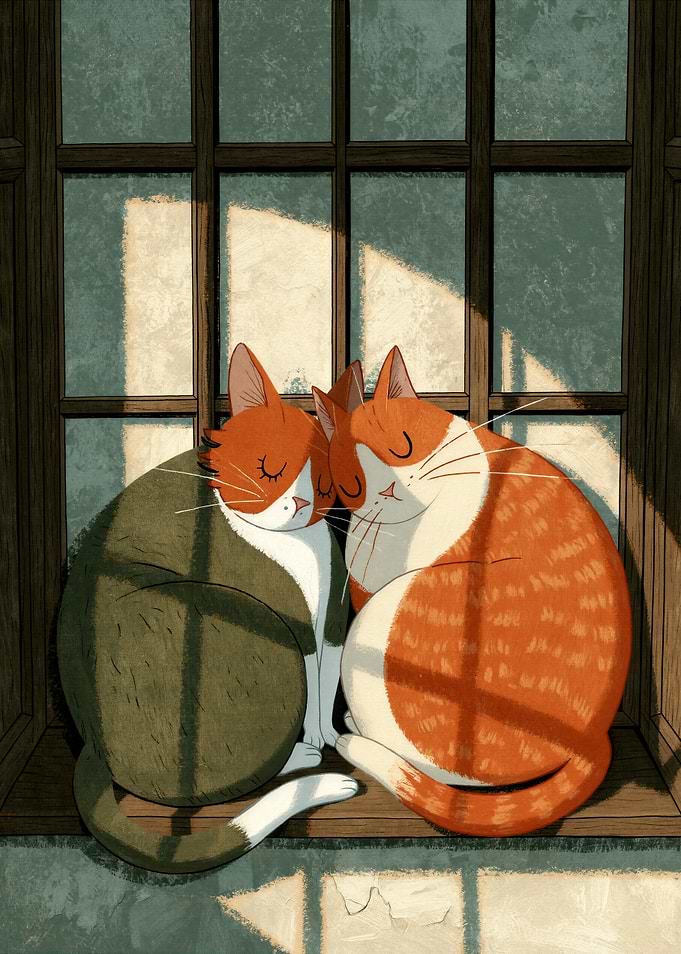 Two Cats Sleeping in Sunlight