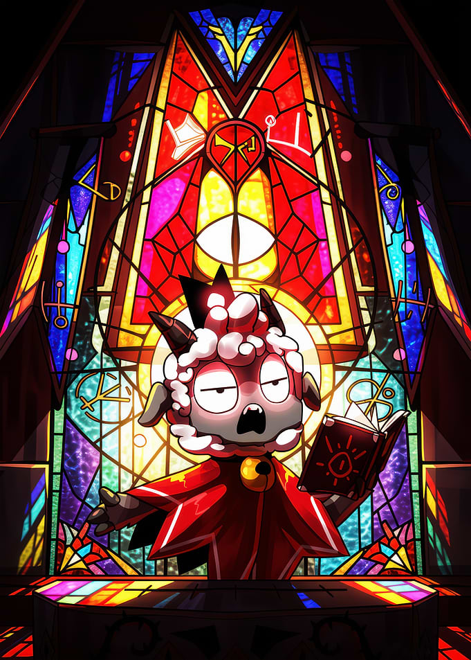 Lamb Cult Leader in Stained Glass Church