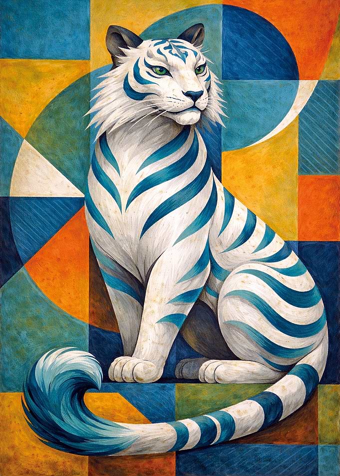 Abstract White Tiger Painting