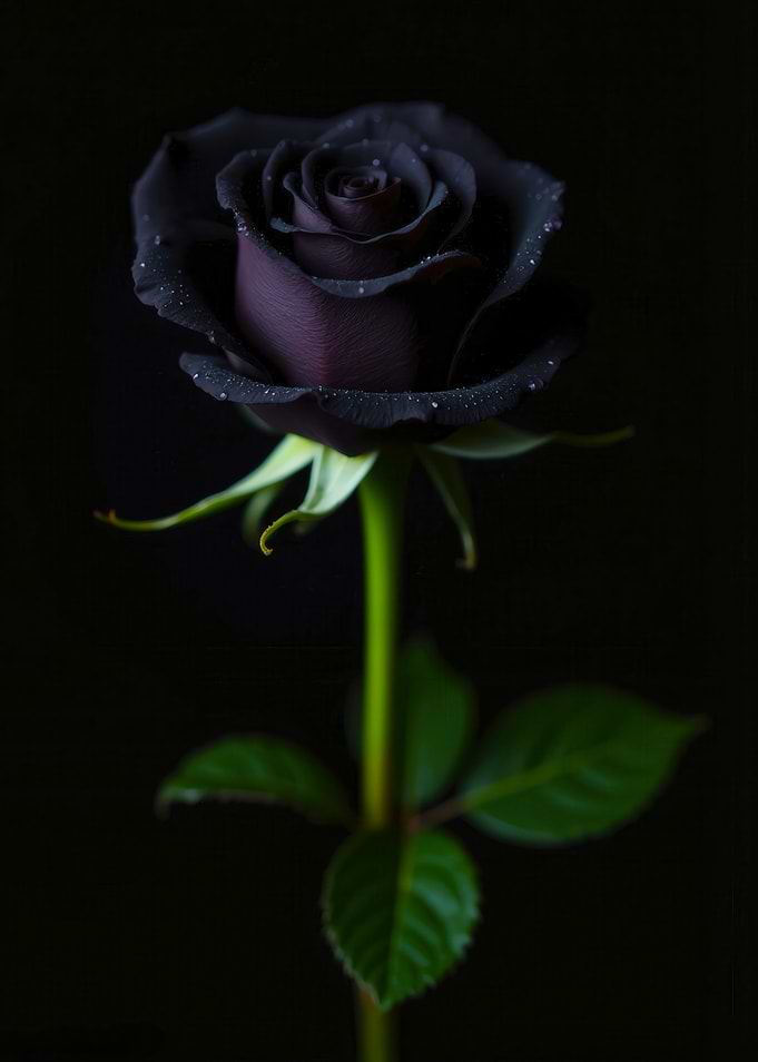 Black Rose with Water Droplets