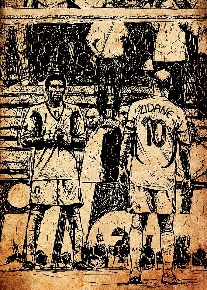 Football Players Zidane and Goalkeeper