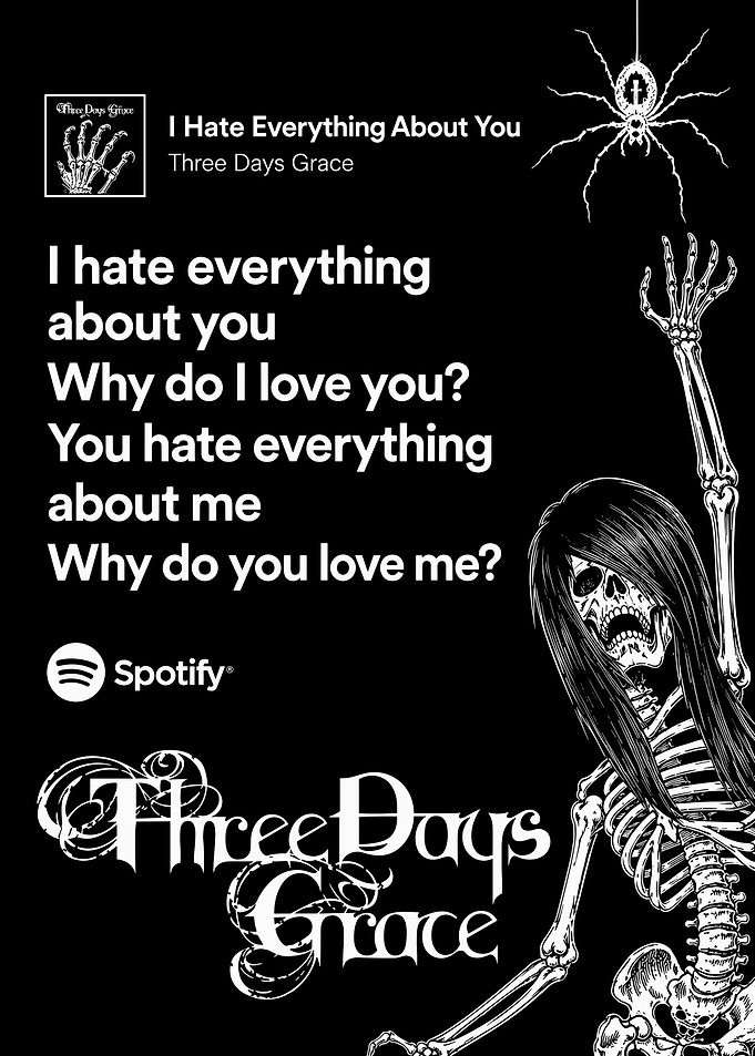 Three Days Grace Skeleton Lyrics Poster