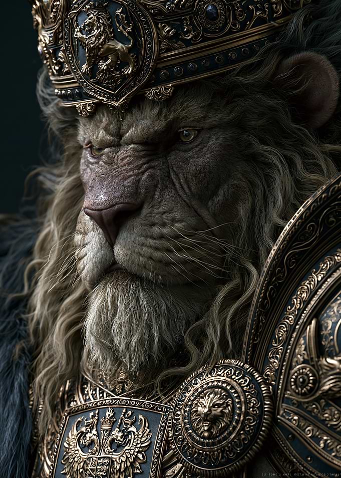Regal Lion King in Ornate Armor
