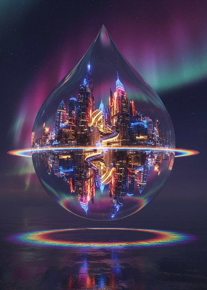 Futuristic Metropolis in a Water Droplet