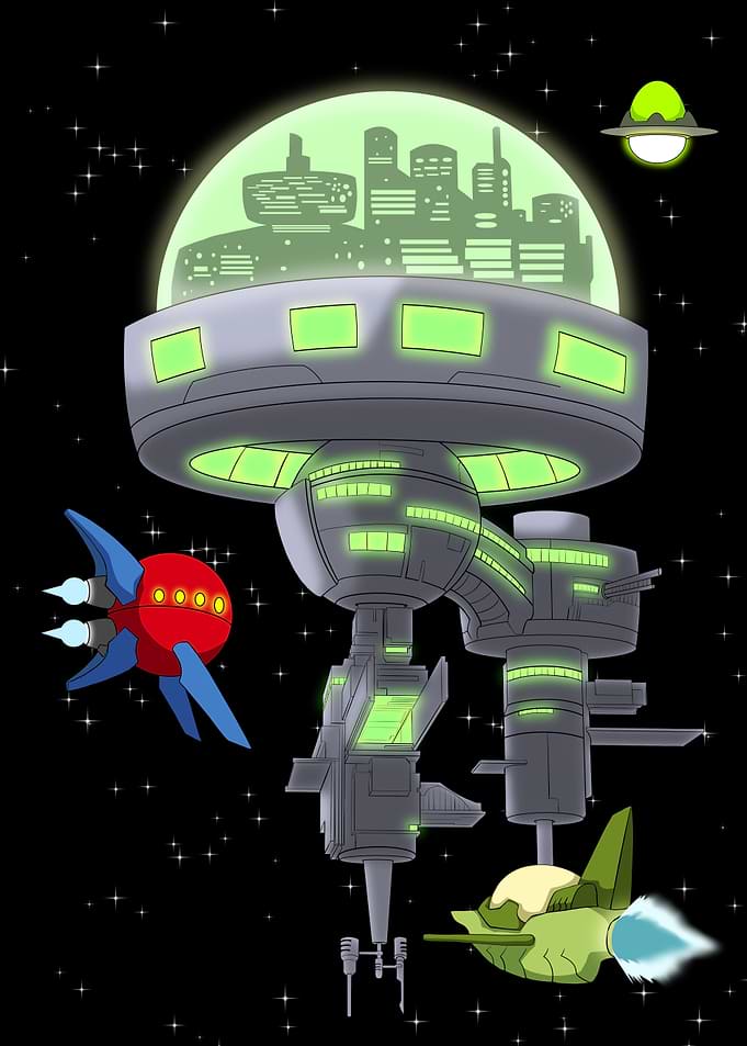 Futuristic Space Station with Spaceships
