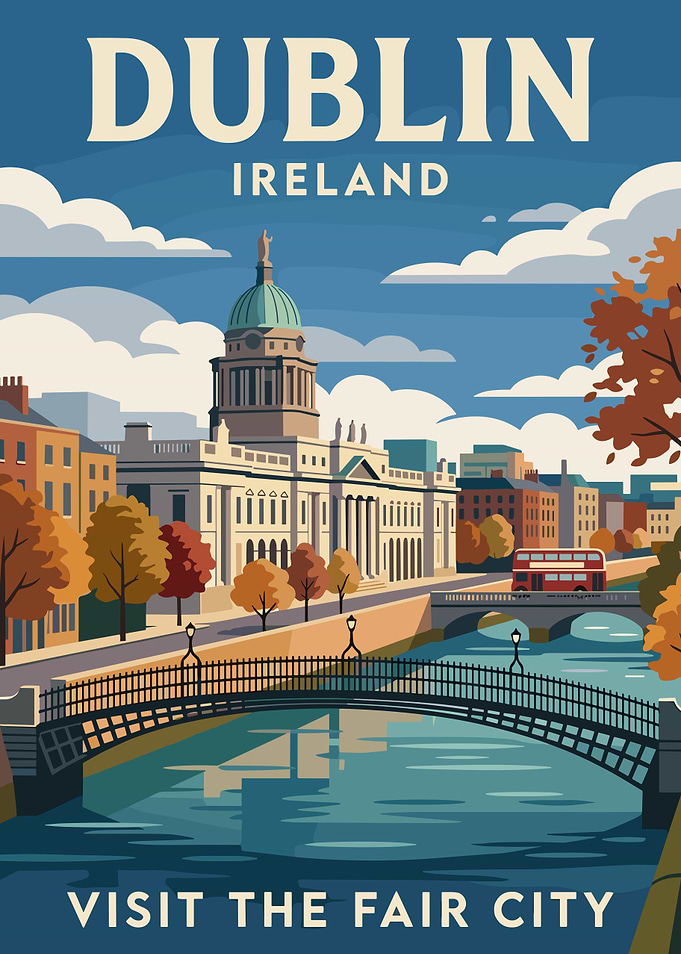 Dublin Ireland Vintage Travel Poster