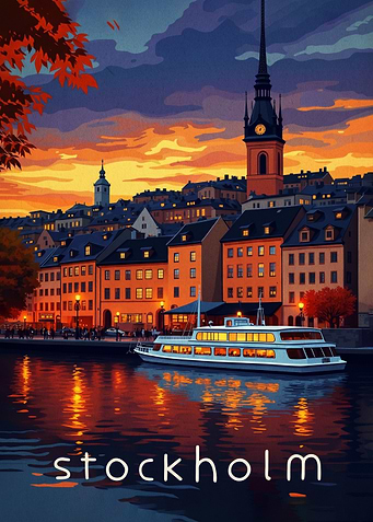 Stockholm cityscape at sunset