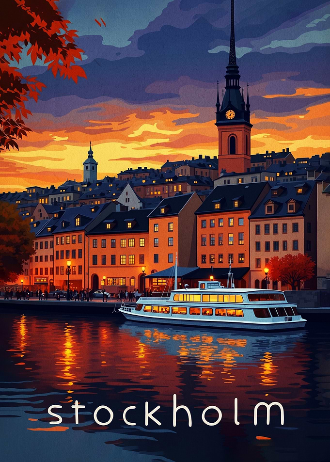 Stockholm cityscape at sunset