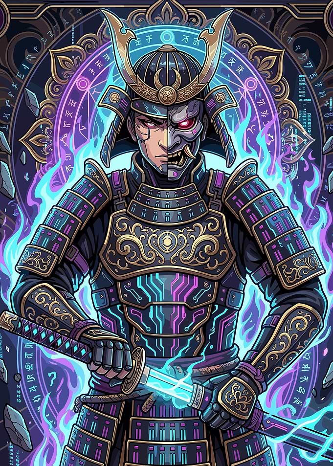 Cyberpunk Samurai with Glowing Sword