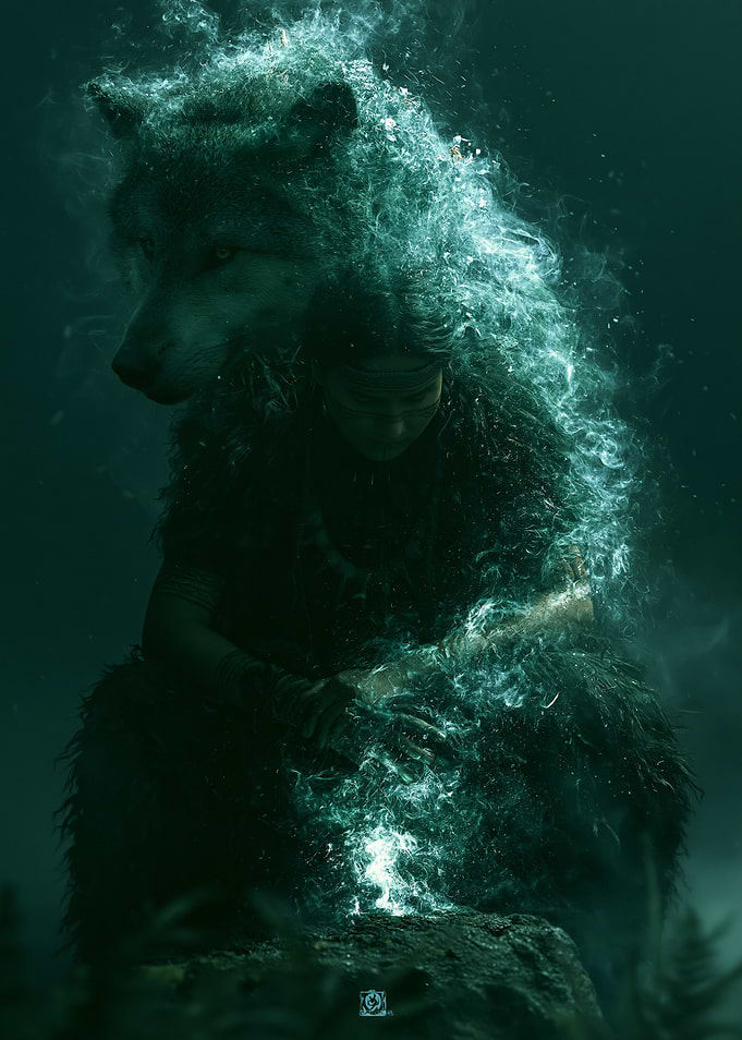 Mystical Wolf Spirit and Woman