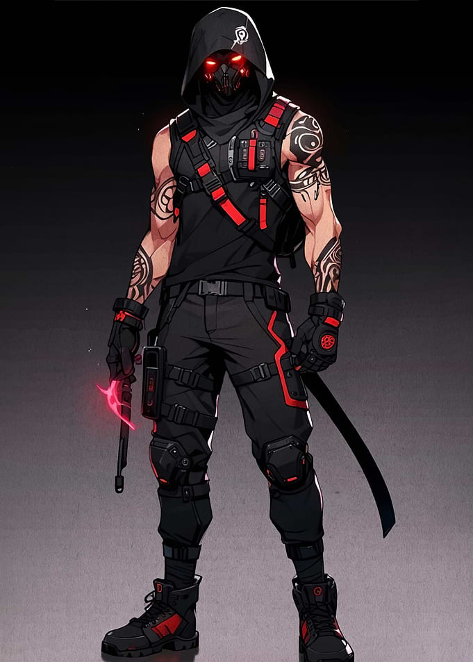 Cyberpunk Ninja with Red Accents