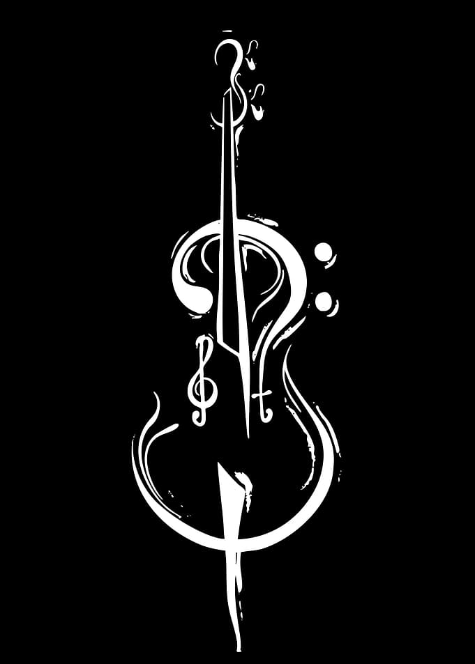 Abstract Cello with Musical Notes