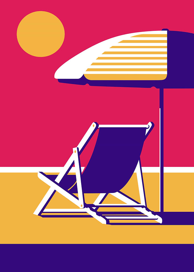 Beach chair and umbrella under the sun