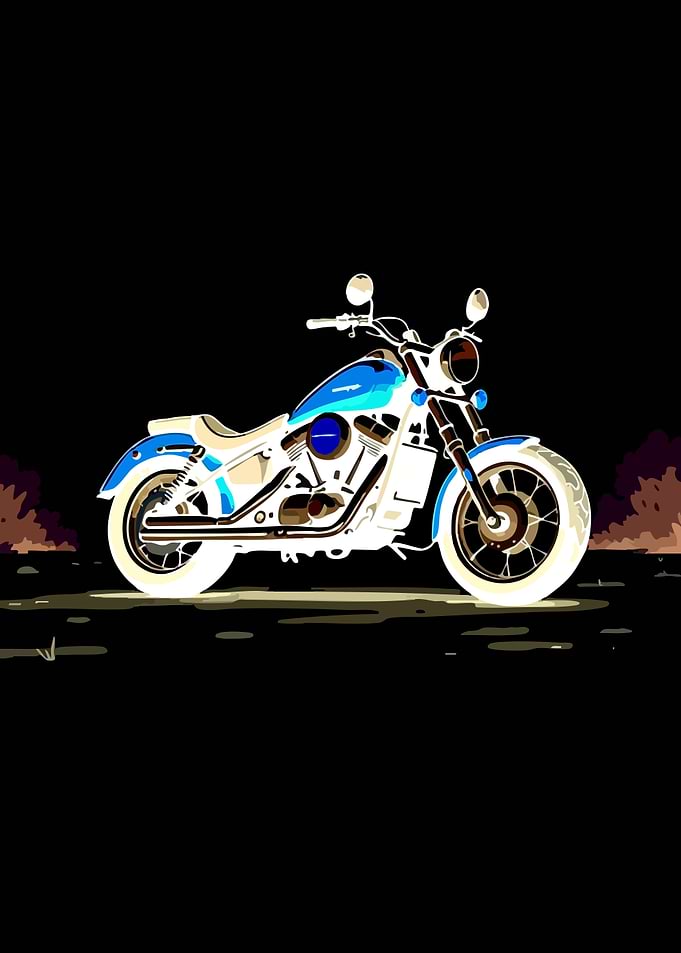 Blue and White Cruiser Motorcycle