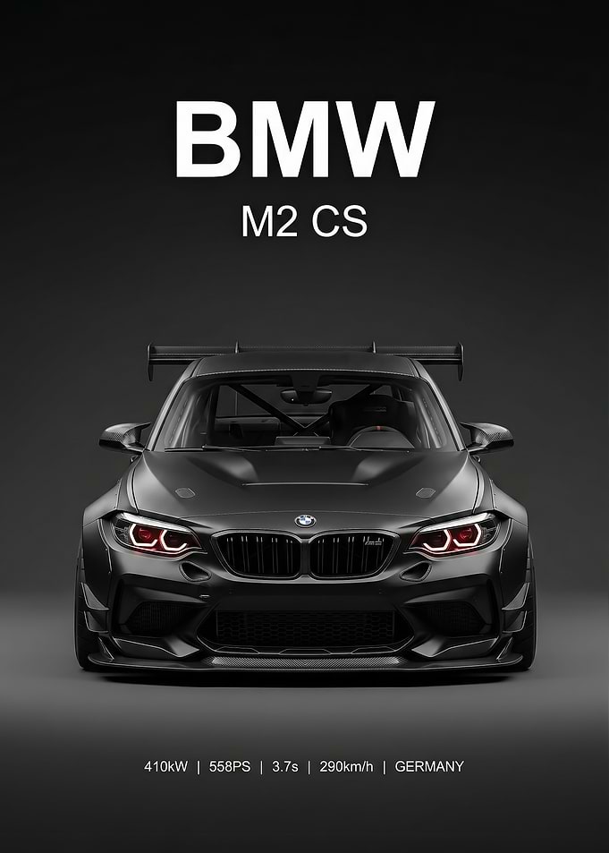 angry black BMW M2 CS Race Car poster