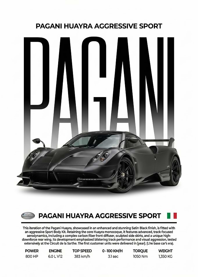 black Pagani Huayra Aggressive Sport Poster