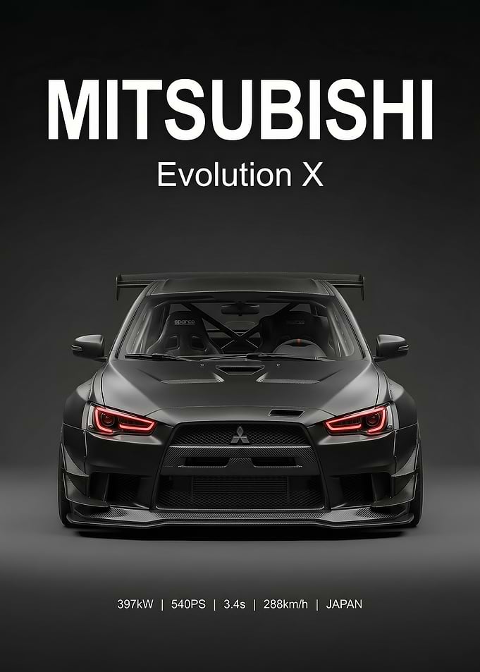 angry black Mitsubishi Evolution X Car poster