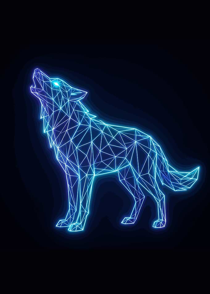 Geometric Neon Wolf Howling