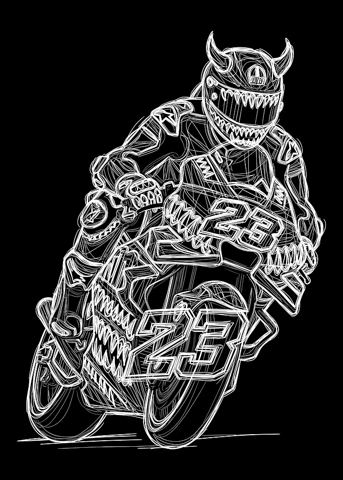 bastianini Motorcyclist with Devil Helmet and Number 23