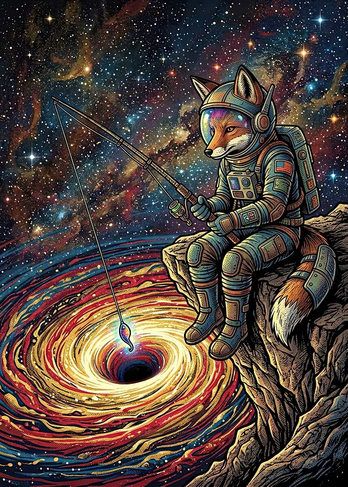 Astronaut Fox Fishing in a Black Hole