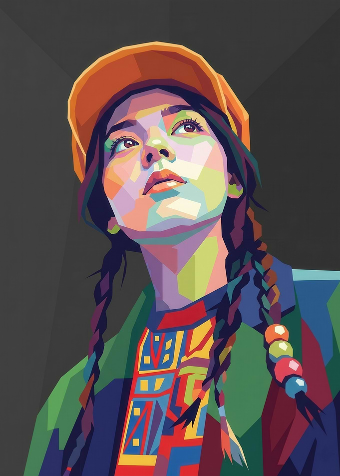 Woman in colorful geometric style