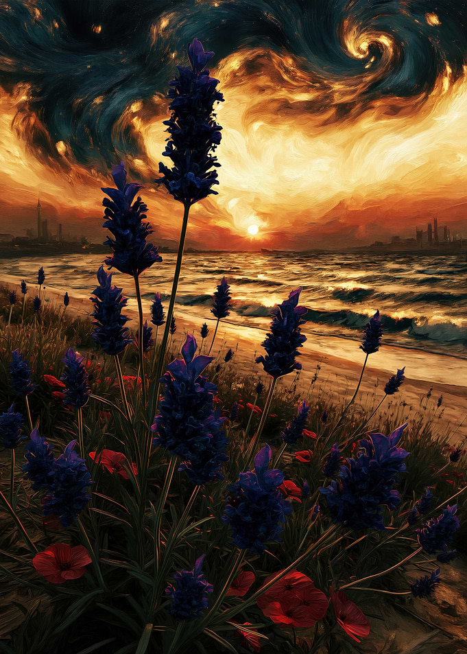 Lavender and Poppies at Sunset Beach