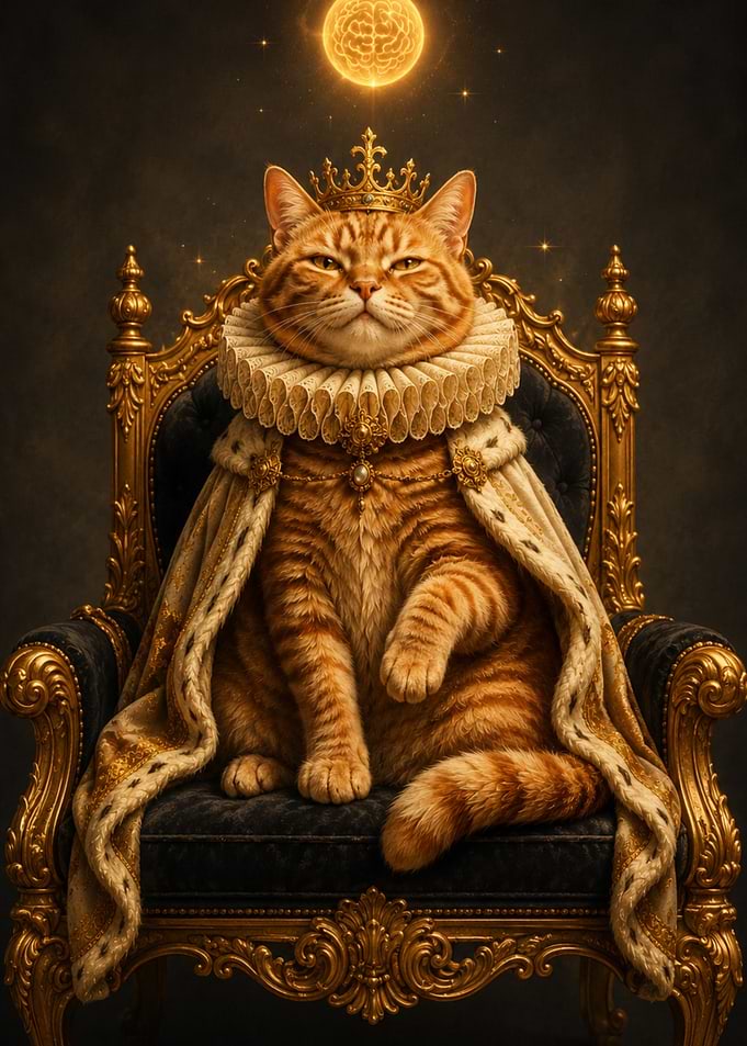 Regal Cat King on Throne