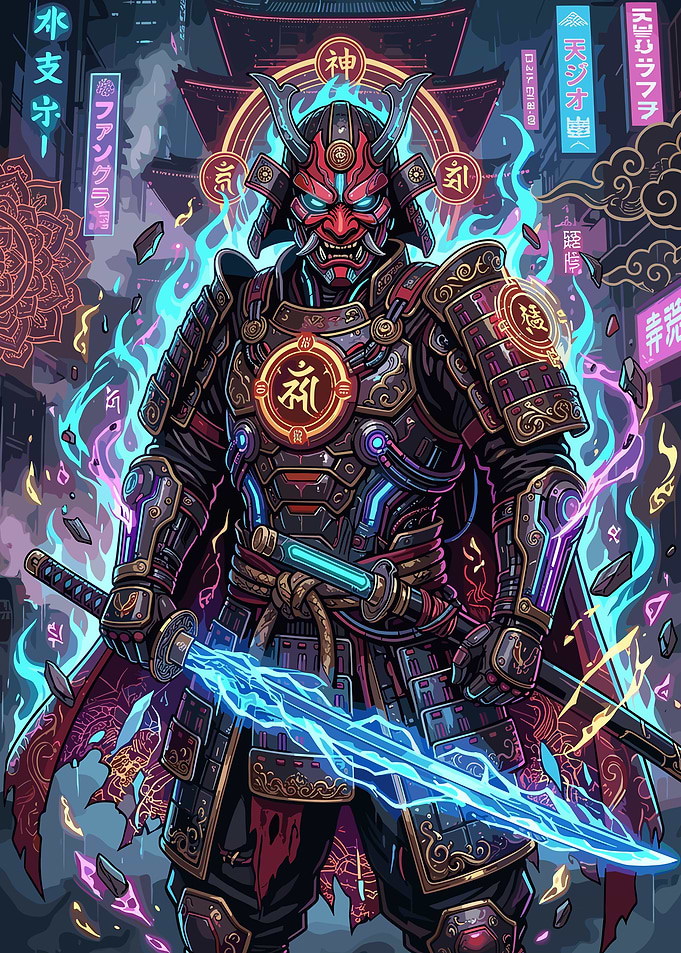 Cyberpunk Samurai with Electric Katana