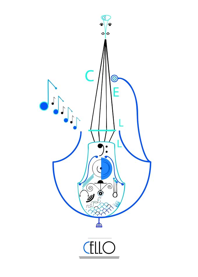 Abstract Cello Illustration with Musical Notes