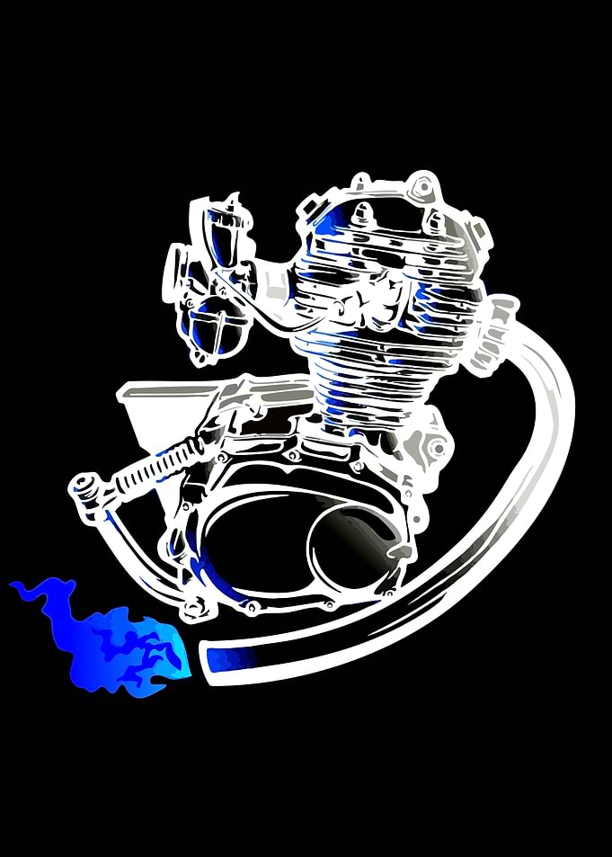 Motorcycle Engine with Blue Flames