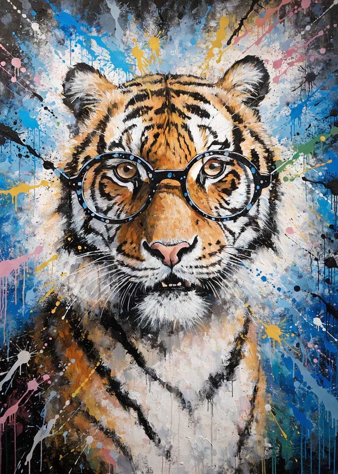 Tiger Wearing Glasses with Splatter Paint