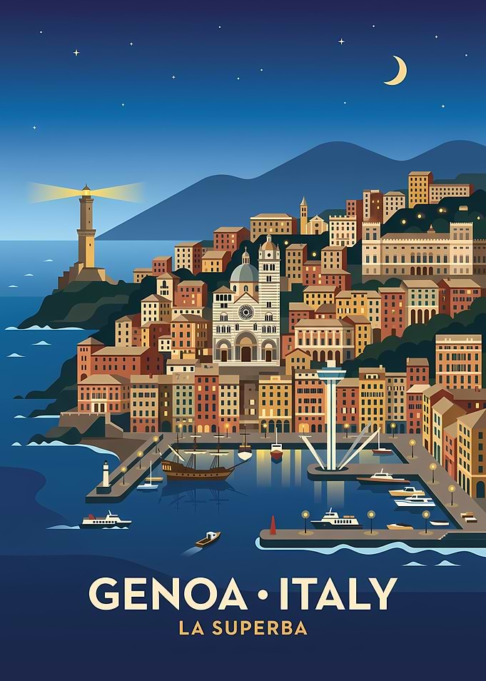 Genoa, Italy at Night