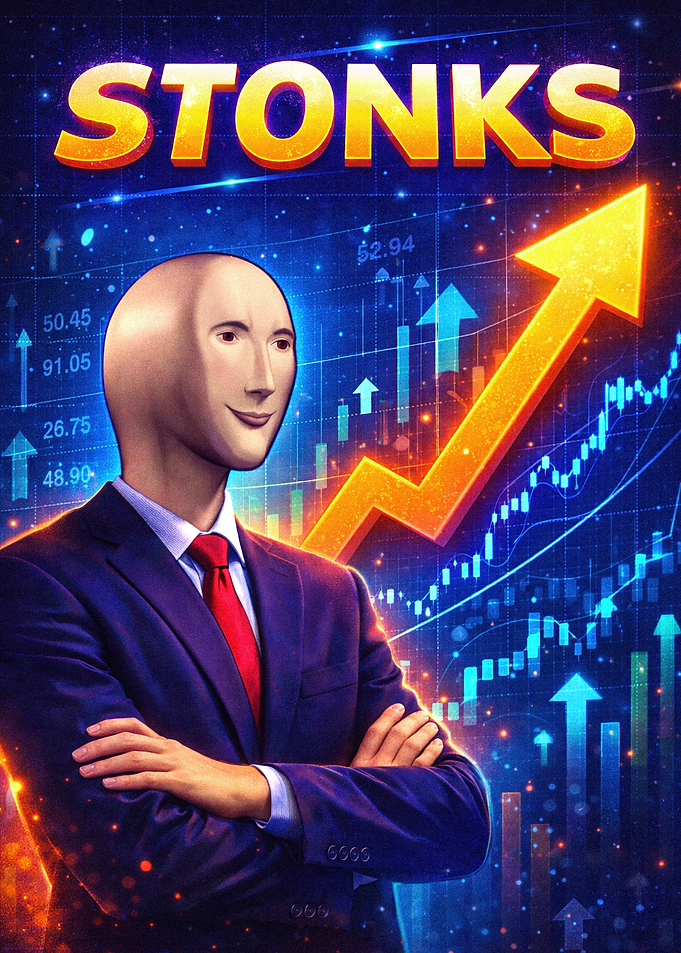 Stonks Meme with Stock Market Background