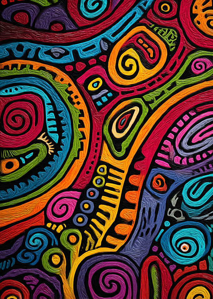 Aboriginal Tribal Vibrant Abstract Swirls and Patterns