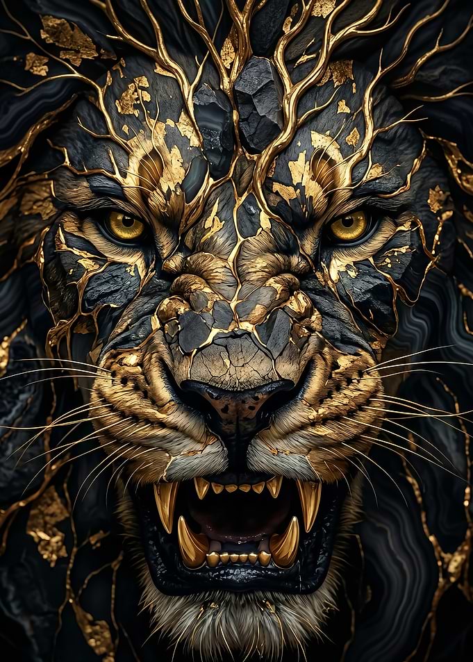 Majestic Lion with Gold and Black Accents fantasy