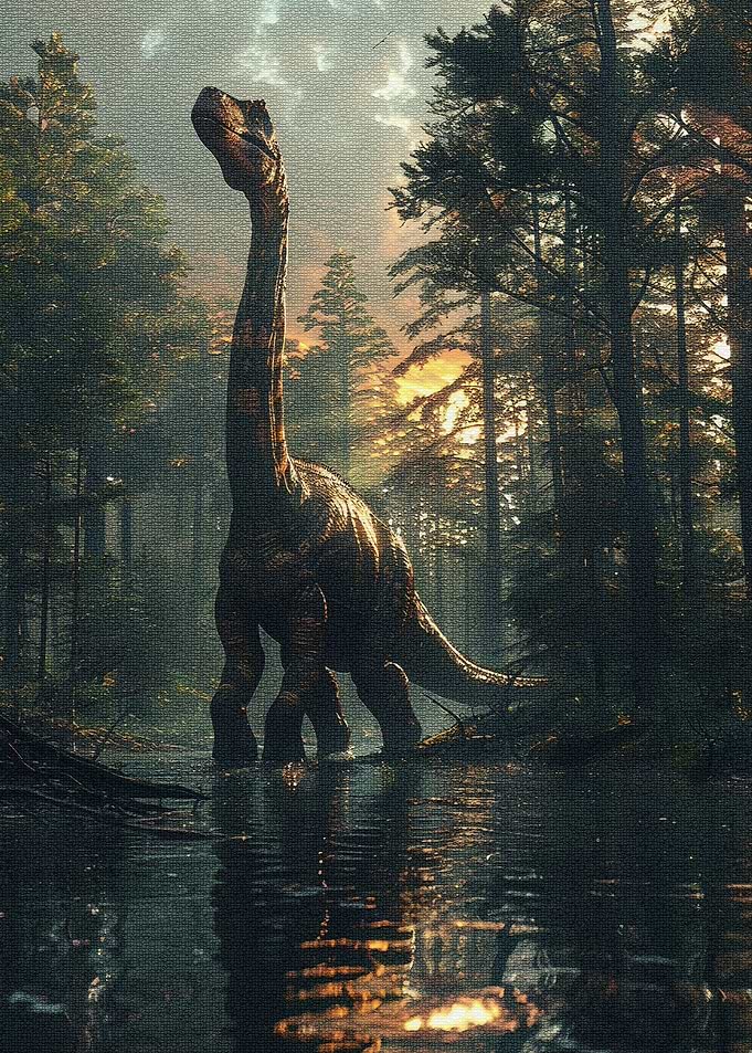 Dinosaur in a Forest Stream