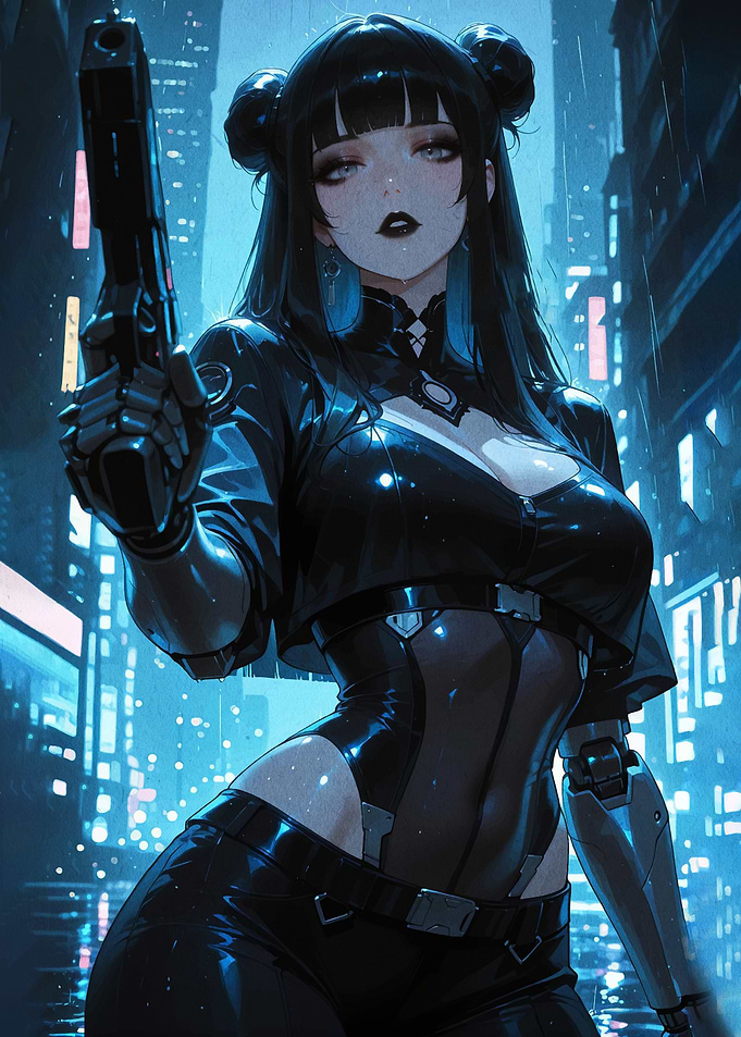 Cyberpunk Woman with Gun
