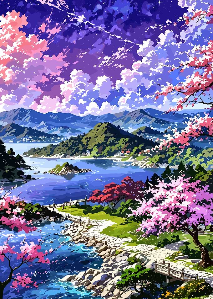 Anime Landscape with Cherry Blossoms